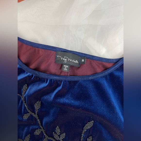 NWT My Michelle Y2K Blue Velvet Burnout Floral Beaded Sleeveless Maxi Dress M - Picture 9 of 13